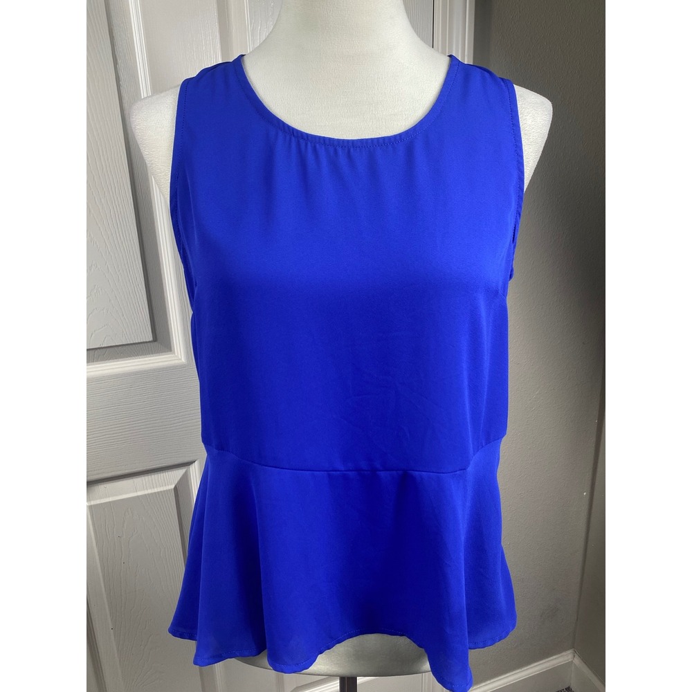 Olivaceous Peplum Women's Large Royal Blue Tank Top‎ Sleeveless Side Zip Flared